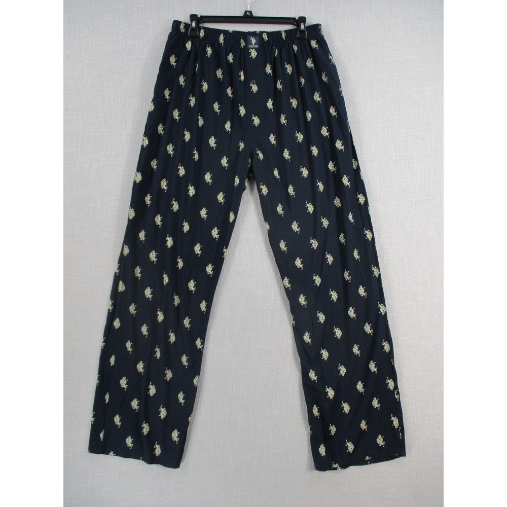 US Polo Assn Mens Pajama Pants Navy Blue Logo Print Sleepwear Lounge Size‎ L